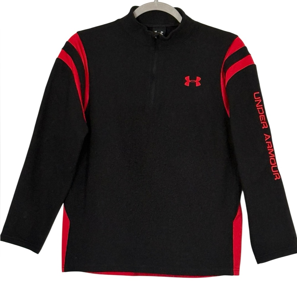 Under Armour Youth 1/4-Zip Pullover Fleece — Size YLG (Black/Red)